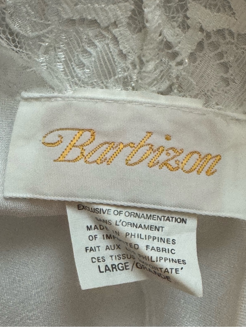 Satiny White Lace-Trimmed Chemise with Ribbons & Pink Embroidery from Barbizon - Picture 12 of 13